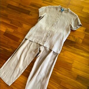Eileen Fisher Irish Linen Button-Up Shirt and Pants Set